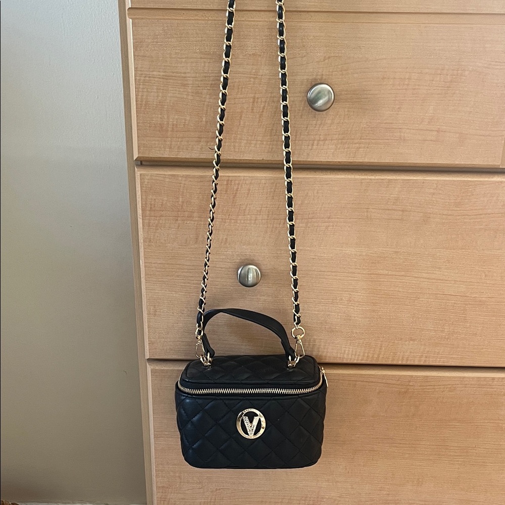 Mario Valentino Black Quilted Mini Bag with Gold Chain